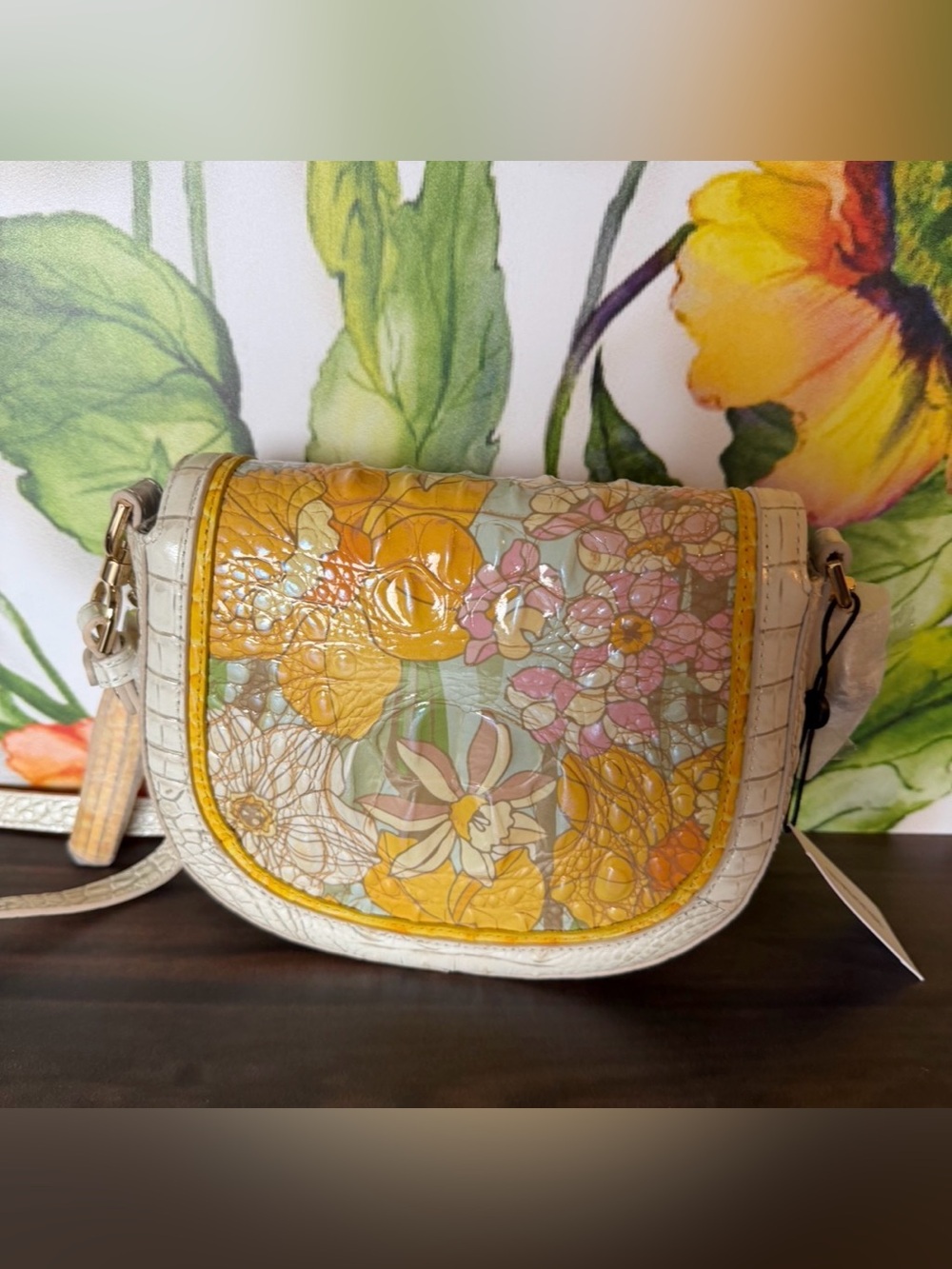NWT Brahmin Briar Daffodil Pimlico Leather Crossbody - Beautiful Floral FIRM - Picture 8 of 10